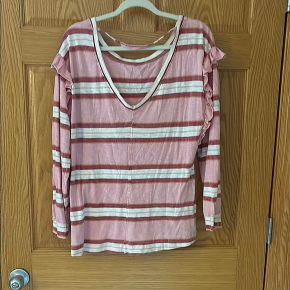 Pilcro and the Letterpress Pink Ruffled Blouse Long Sleeves - Picture 3 of 4